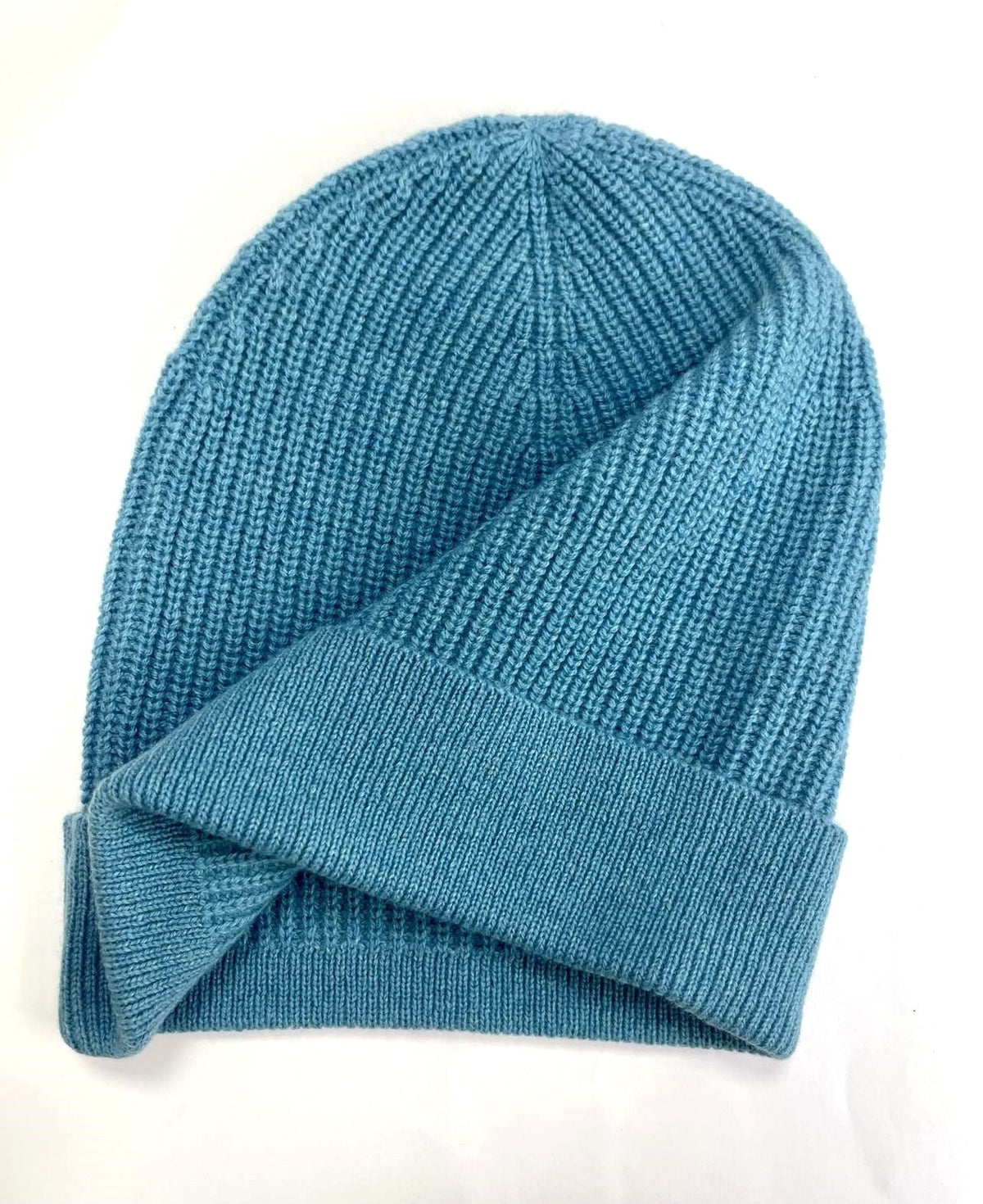 CASHMERE BEANIE in Blue; Ribbed Effortless Elegant HAT
