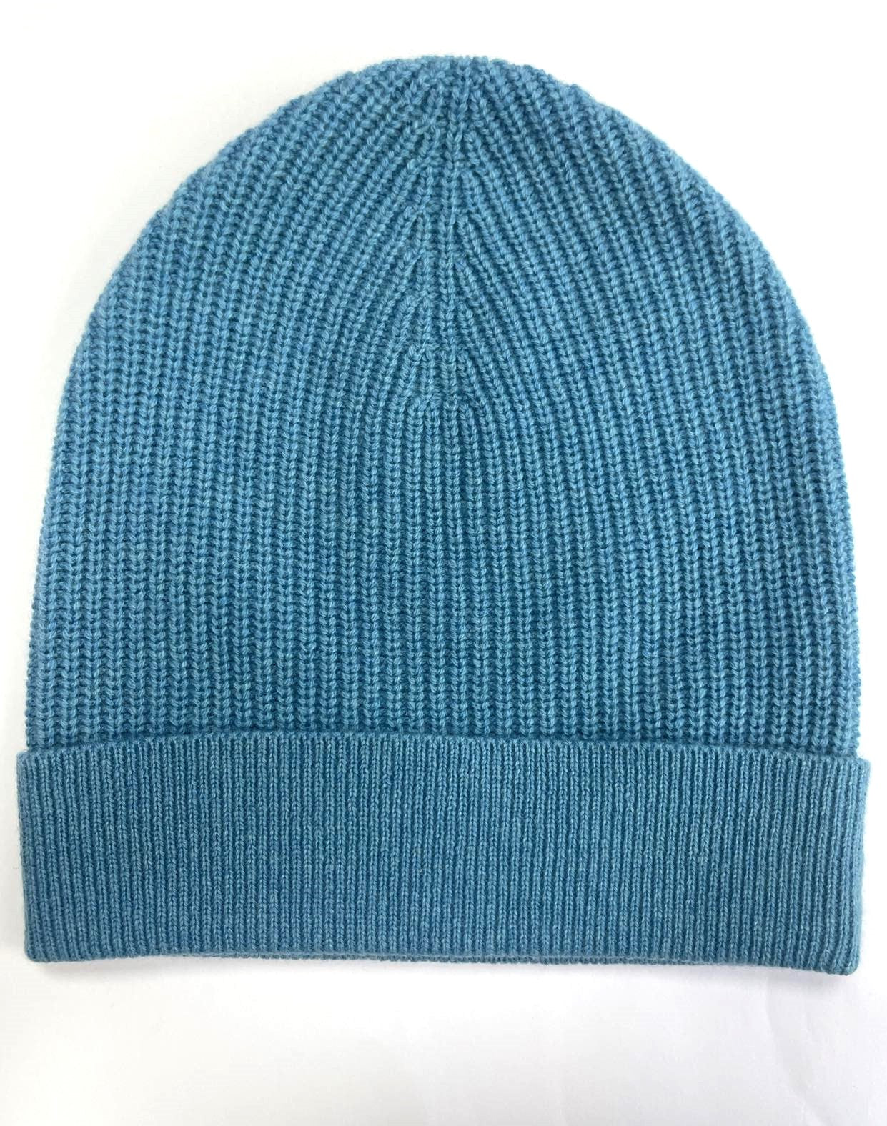 CASHMERE BEANIE in Blue; Ribbed Effortless Elegant HAT