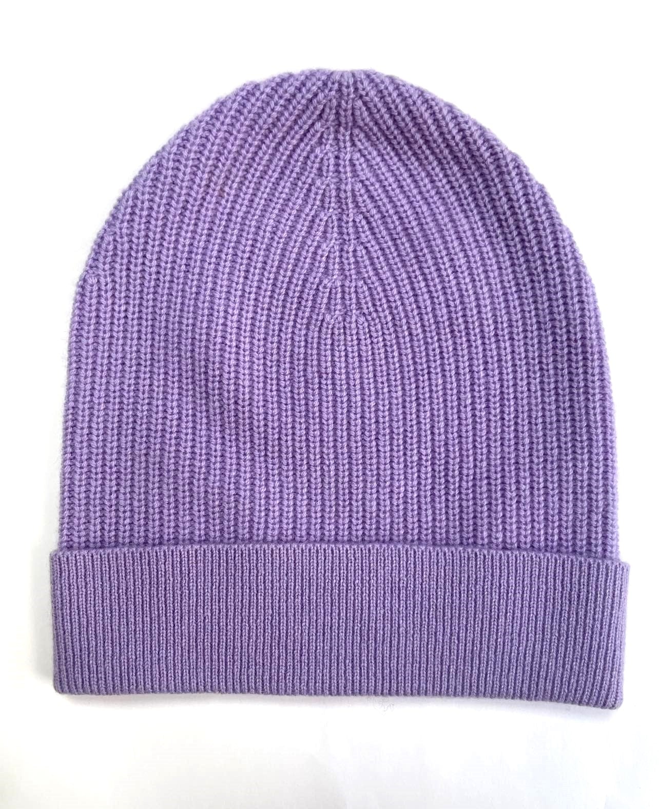 Cashmere Beanie in Purple; Ribbed Effortless Elegant HAT