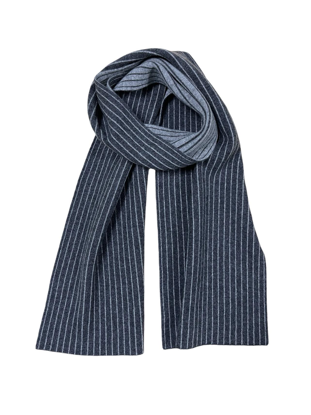 Charcoal & Grey Striped Cashmere Scarf (Double Sided)