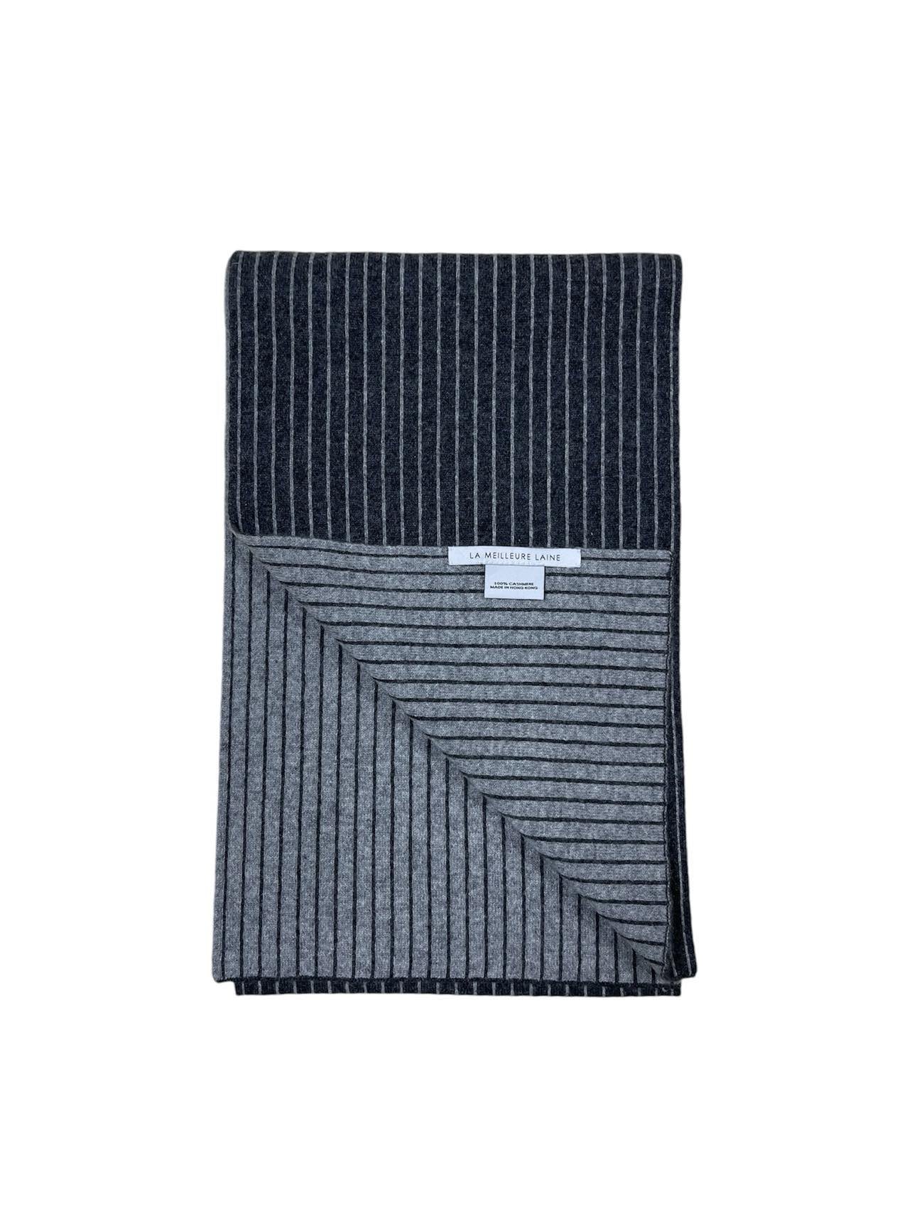 Charcoal & Grey Striped Cashmere Scarf (Double Sided)