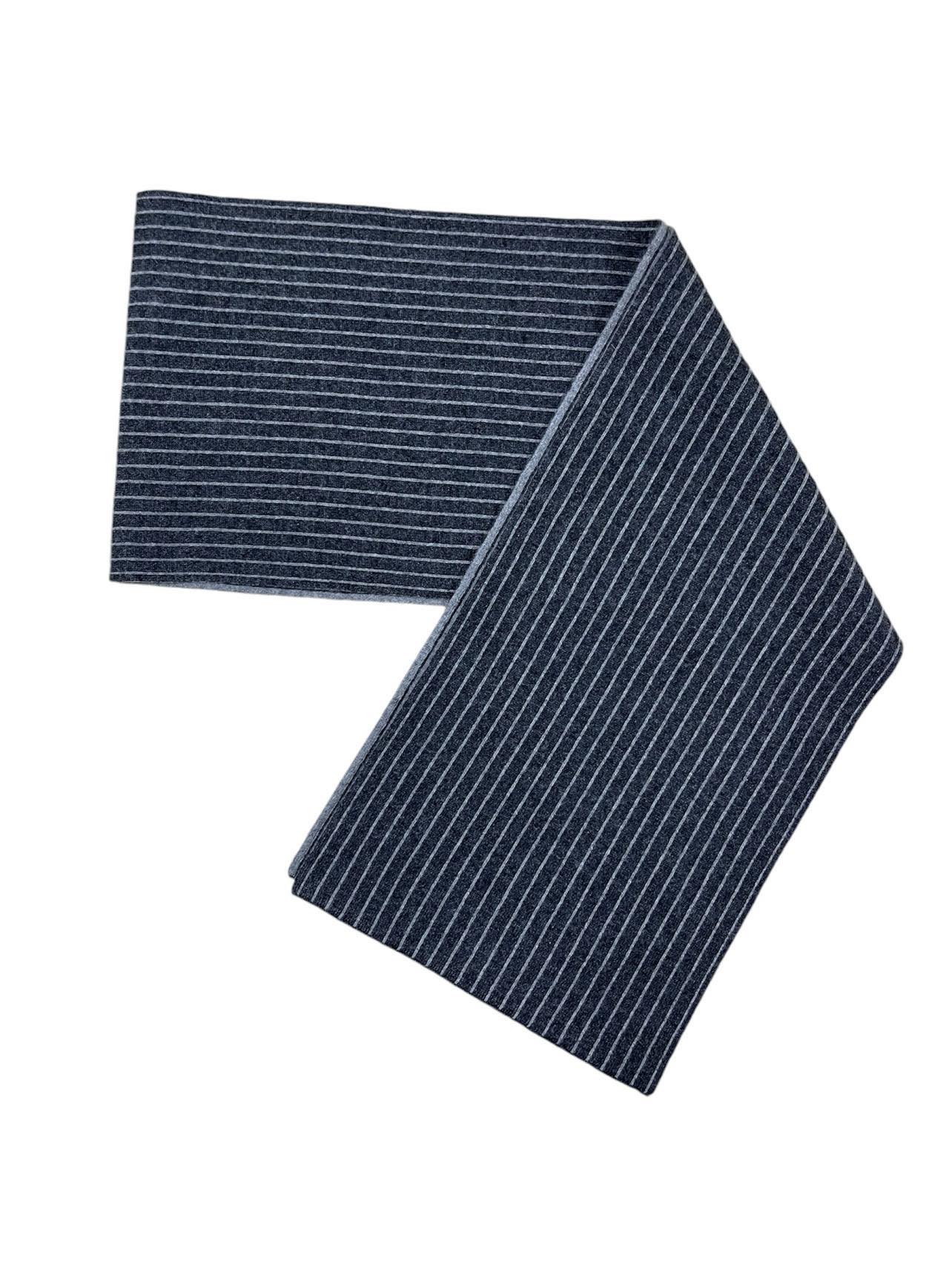 Charcoal & Grey Striped Cashmere Scarf (Double Sided)