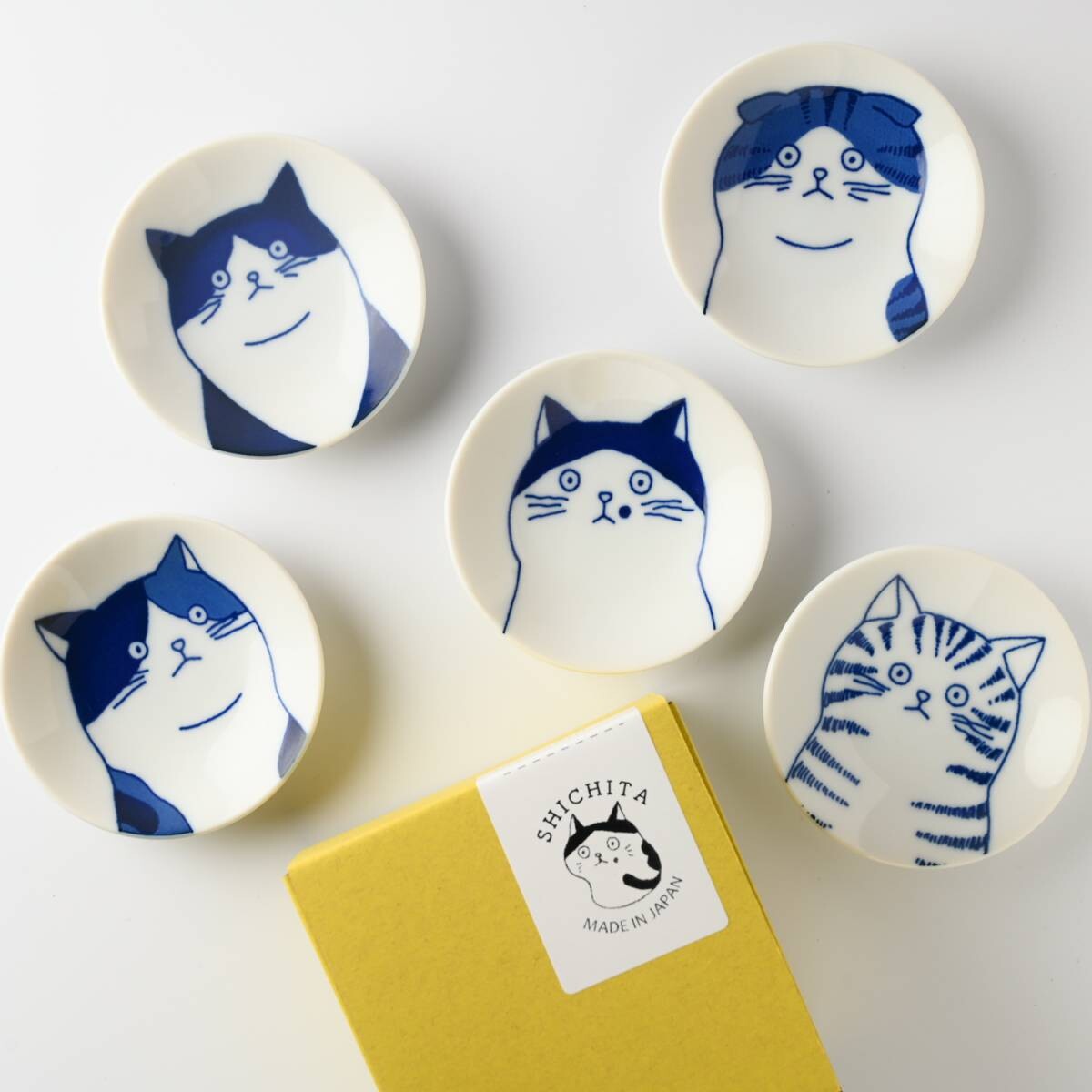 SHICHITA Cat Mini Plate Set of 5 Mino Ware Porcelain Plates Set