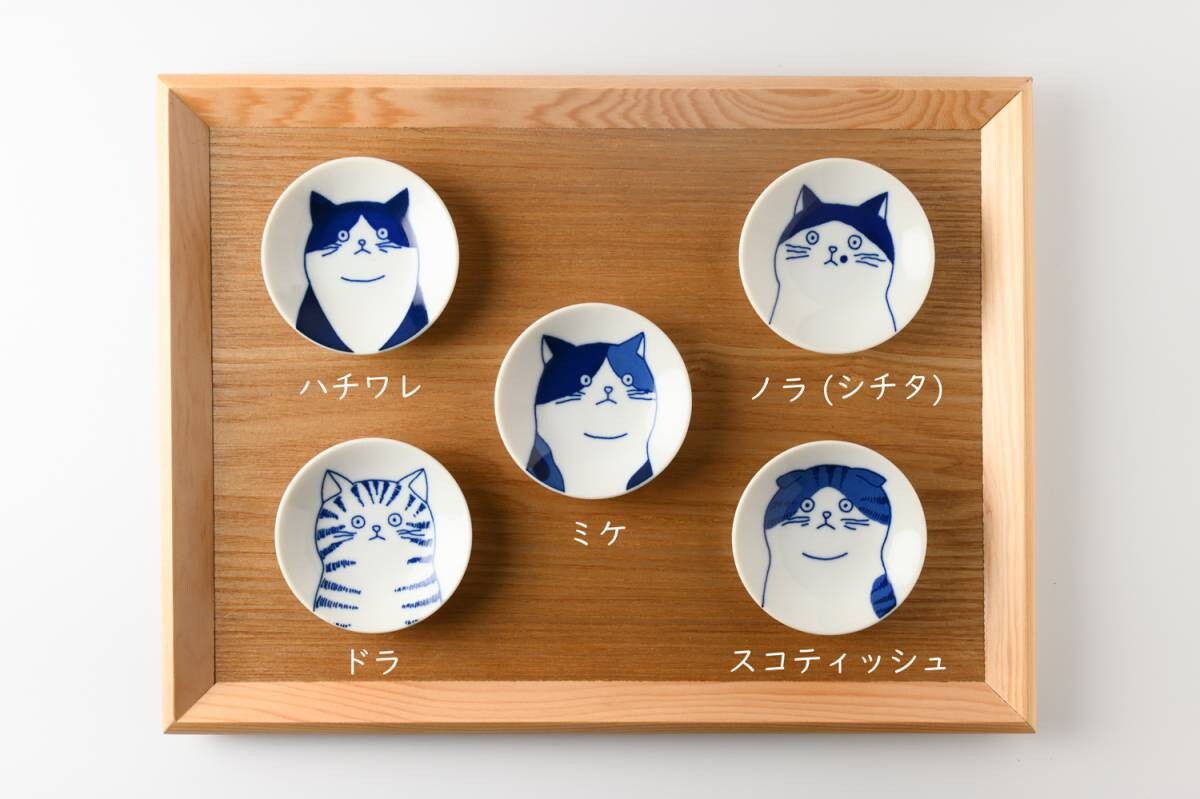 SHICHITA Cat Mini Plate Set of 5 Mino Ware Porcelain Plates Set