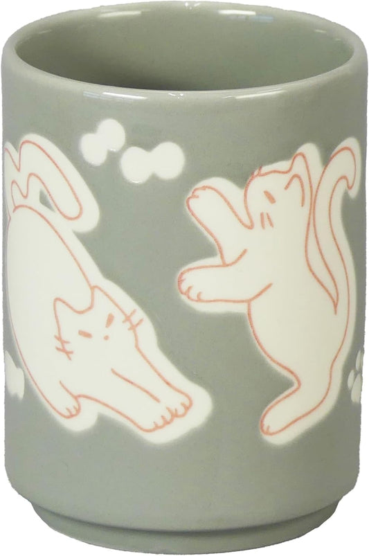 Japanese Grey Cat Tea Cup, Japanese Porcelain Tableware