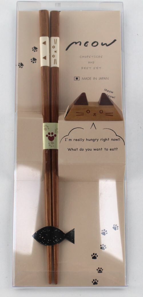 Japanese Cat Chopsticks Set – Natural Wood Chopsticks with Cat-Shaped Rest (Made in Japan)