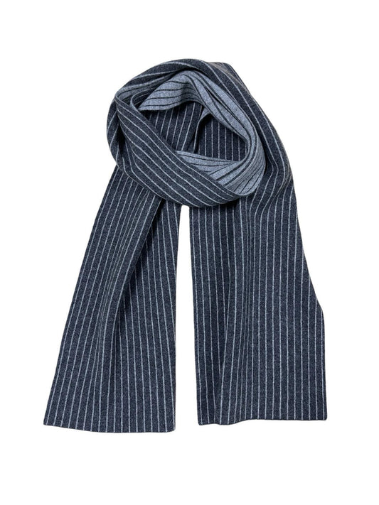 Charcoal & Grey Striped Cashmere Scarf (Double Sided)