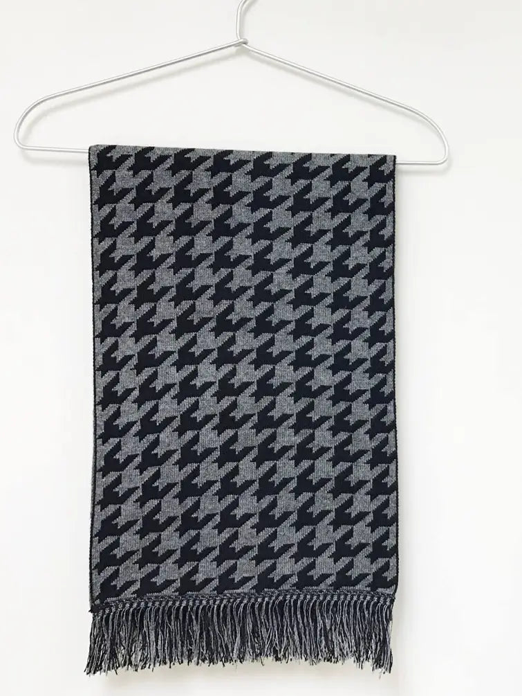 55 Silk 45 Cashmere Scarf In Houndstooth Pattern Monochrome