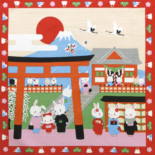 Furoshiki Cloth (Rabbit Family visit in Temple)